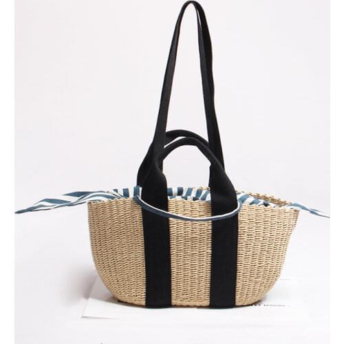 New Fairy Straw Woven Bag Handmade Female Shoulder Bags for Women Seaside Vacation Beach Round Straw Tote Womens Beach Tote Bag