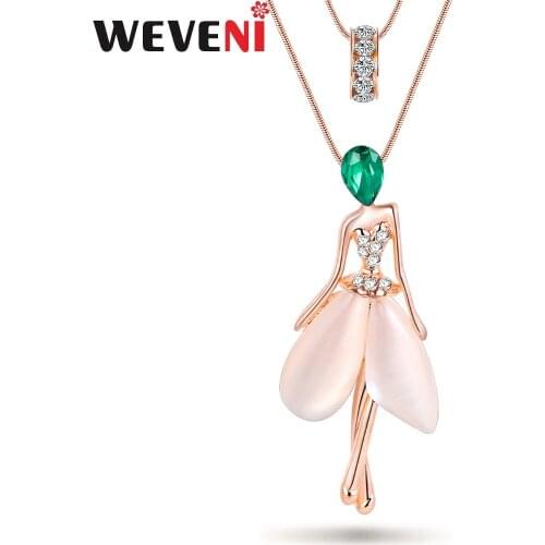 WEVENI Statement Angel Fairy Opal Necklace Crystal Figure Cat Eye Pendant Chain Collar New Fashion Accessories Jewelry For Women
