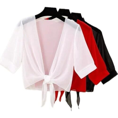 Female Short Chiffon Sunscreen Cardigan Women Mesh Sunscreen Coats Clothes Female Office Lady Casual Clothing Women Coats P3 123