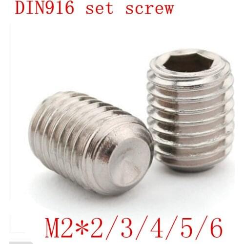 1000pc/set DIN916 M2*2/3/4/5/6 2mm Stainless Steel hex socket set screw