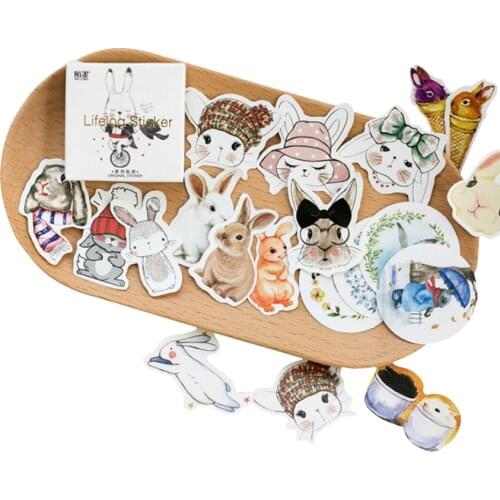 45pcs Cute Rabbit Series paper Cute Bullet Journal Decorative Stickers Scrapbooking Stick Label Diary