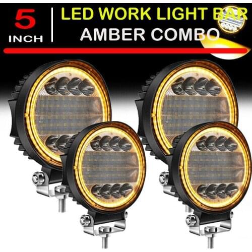 4X LED Work Light Pods Round Amber Spot Combo Light Amber Fog Lamp for Jeep Off Road SUV