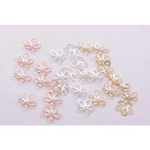 50pcs Filigree Rose Flower Beads Cap 8mm Bead Caps Brass Jewelry End Bead Caps