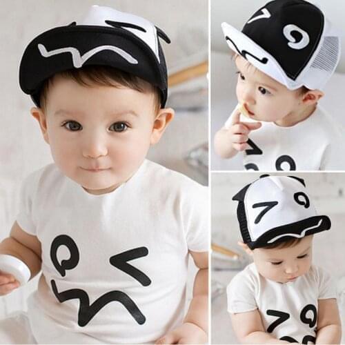 50pcs Cute Cartoon Baby Baseball Caps Boys Girls Spring Summer Hat Lovely Black White Sun Hat for 1-3 Years Children