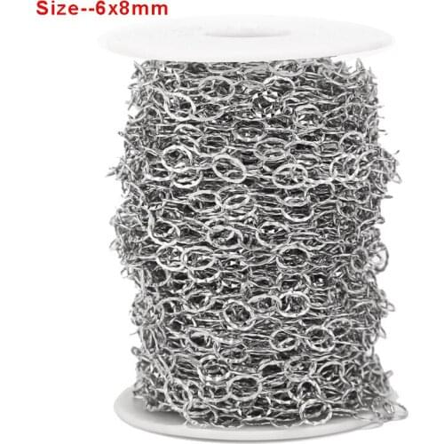 2Meters Stainless Steel 6*8mm Round Cable Chain Charm Embossing Link Chains for DIYJewelry Necklaces Making Findings