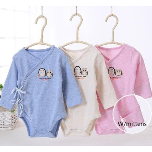 Baby Cotton Long Sleeve Side Snap Bodysuits Newborn Clothes Gift Boy Girl Infant Kimono Pajama Unisex Cardigan Onesies