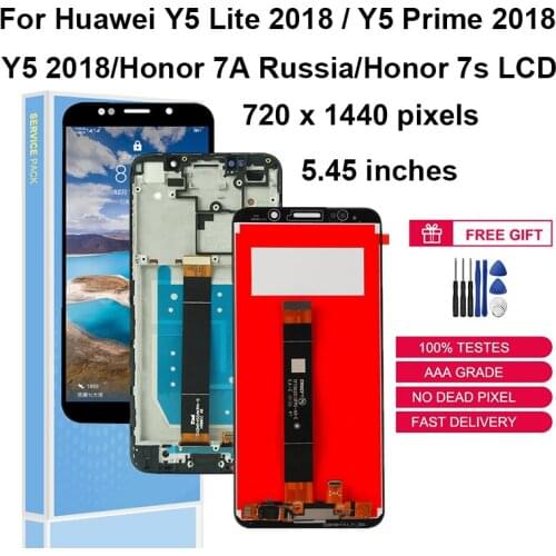 For Huawei Y5 Lite 2018 LCD Display Touch Screen Y5 Rrime 2018 LCD Replacement Parts For Honor 7A 7S DRA-LX5 LX2 LX3 With Frame