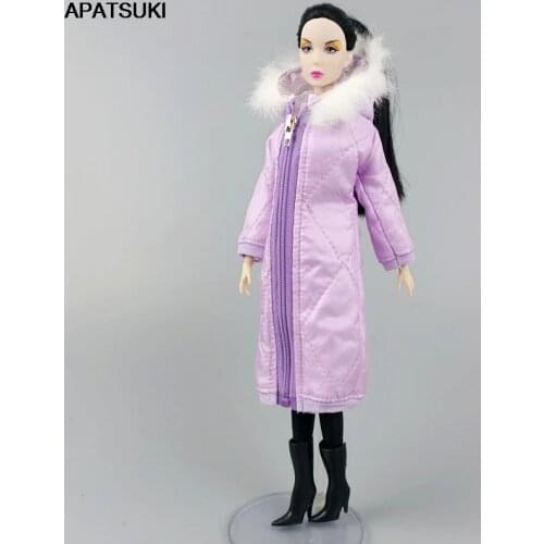 Purple Long Coat Cotton Dress for Barbie Doll Clothes Parka For 1/6 BJD Doll Kids Toy Winter Wear Jacket Dolls Accessories