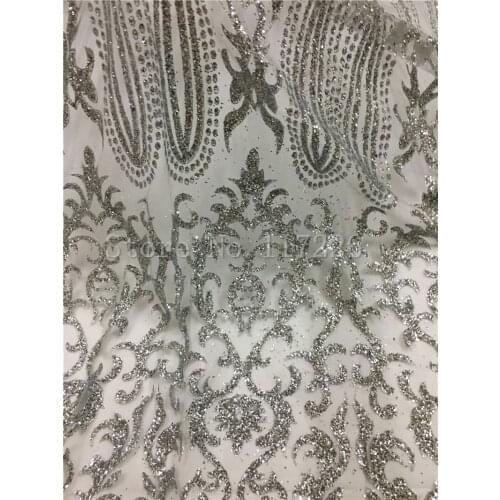 Hot Sale JRB-81105 African Net Lace Fabric with glued glitter newest glued glitter Tulle French Lace Nigerian Lace