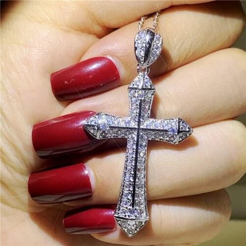 925 Sterling silver Classic Big Cross pendant necklace Pave AAAAA Cz Stone Cross Pendant for women men Party wedding Jewelry