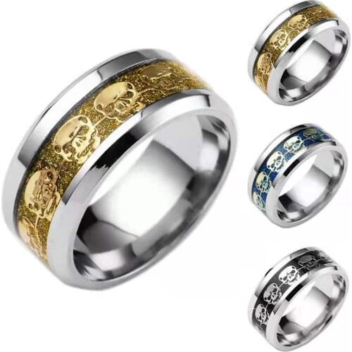 Fashion Personalized Gift Ring INS Net Red Men And Women Punk Style Four-Color Titanium Steel Skull Ring 2021 Trend Party Gift