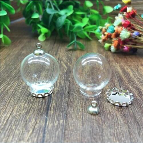20sets lace silver 20*12mm glass globe jewelry findings set glass vial pendant glass bottle dome cover necklace pendant charms