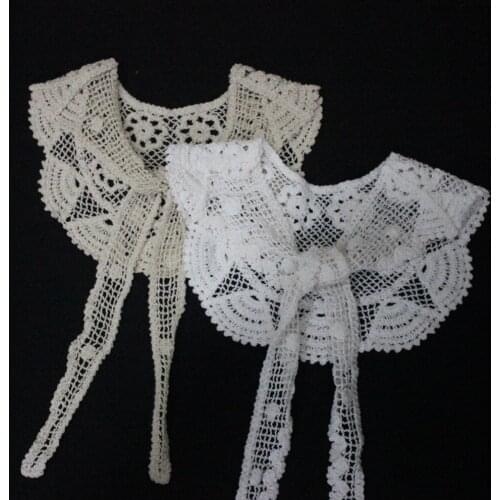 Linbaiway Solid Color Fake Collars Shawl Women Knit Small Scarf False Collar Decorative Hollow Weave Sleeves Detachable Collar