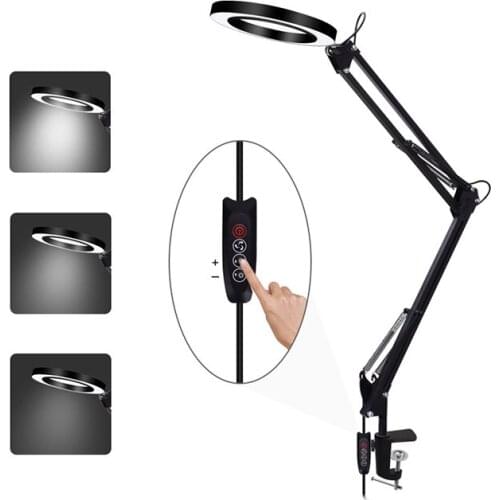 USB 5X Illuminated Magnifier 3 Color Desk Lamp Foldable Magnifying Glass Soldering Third Hand Tool Flexible Reading Loupe