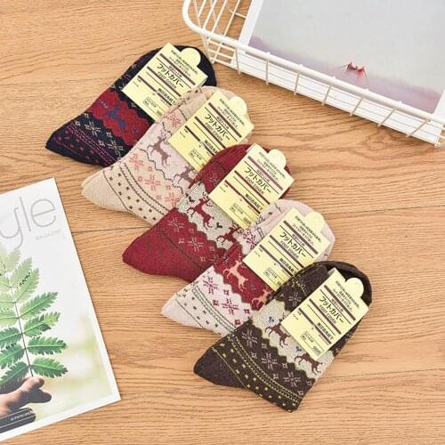 New 1 Pair Women Medium Sized Mid-Calf Length Socks Funny Christmas Deer Long Tube Middle Cotton Printed Xmas Elk Socks