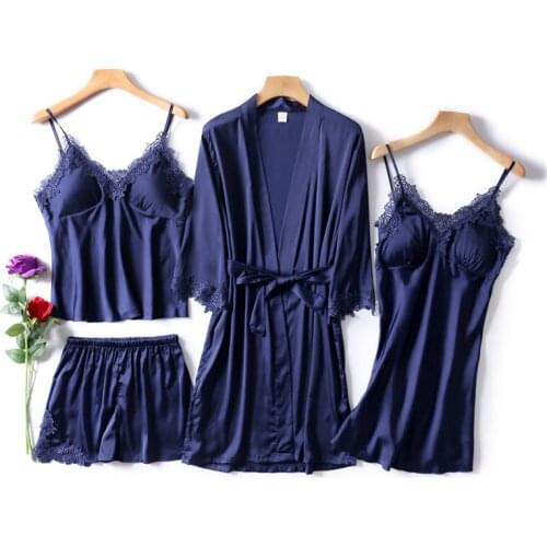 2020 new womens pajamas 4 sets of sexy suits imitation silk lace straps sleeveless shirt shorts summer robes pajamas with chest