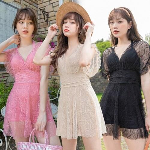 2021 New Korea Style One Piece Swimsuit Women Solid Swimwear Skirt Monokini Push Up Swim Suit Bathing Suit Swimskirt