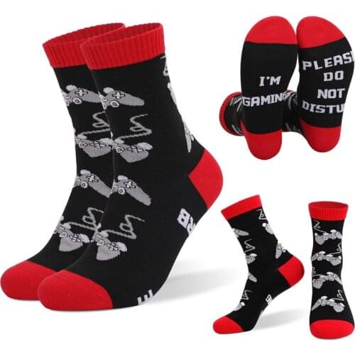 Men Boy Teen Novelty Funny Gaming Socks Please Do Not Disturb Letters Print Contrast Color Casual Mid Tube Hosiery Gifts