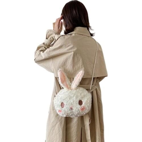 Wholesale 6pcs/lot New Korea Cute Lolita Rabbit Bag with Pearl Chain Cute Animal Rabbit Plush Toys Gifts For Girls