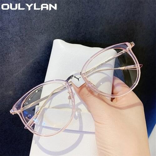 Oulylan Vintage Round Glasses Frame Women Transparent Anti Blue Light Spectacles Frames Men Fashion Metal Computer Fake Glasses