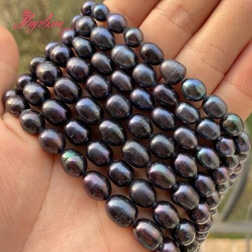 7-8,8-9mm Oval Freshwater Pearl Black Loose Natural Stone Beads For Jewelry Making DIY Gift Necklace Bracelet Strand 15"