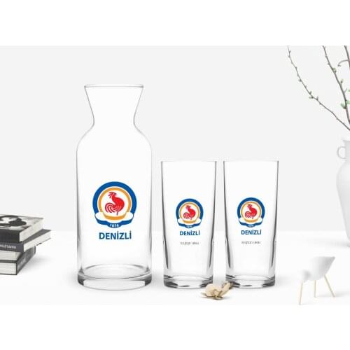 Personalized Colorful Printed Denizli Design Tourist Dual Arrack Cup and Carafe Gift Seti-1