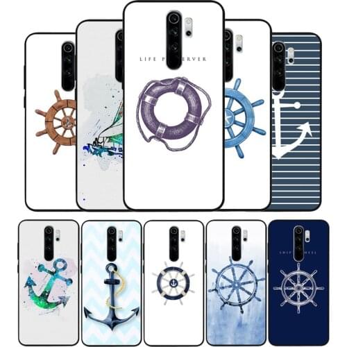 Stripes Anchor Boat Ship Wheel black Silicone Phone Case For Redmi note 9 8 7 Pro S 8T 7A Cover