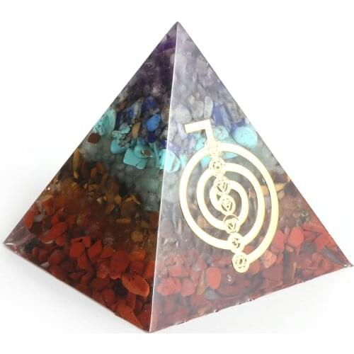 Natural Chips Gravel Orgonite Pyramids 7 Chakras Crystal Orgone Amulet Balance Healing Energy Generator Meditation Pyramid