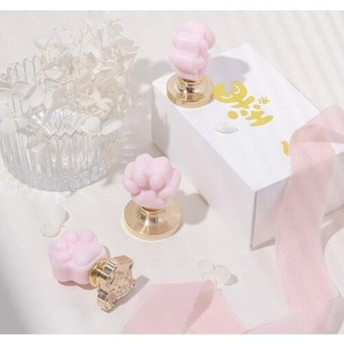 Pink Cat Claw Handle Stamp Head DIY Custom Irregular Wax Seal Heads Stamps Postage Journal Package Wedding Gifts Envelope Tools