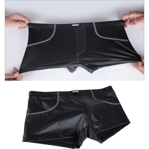 Best Selling Mens Faux Leather Underwear Novelty Boxer Shorts Exotic Mans Latex Panties Black 3 Pieces For Sale