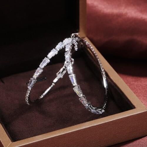 New Fashion Exaggerated Shiny Crystal Big Round 925 Sterling Silver Hoop Earrings Exquisite Luxury Womens Earrings Jewelry Gift
