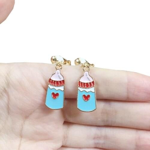Baby bottle Style lovely Children Jewelry Baby Girl Clip On Earrings Kids Ear Clip No Pierced Painless Earrings