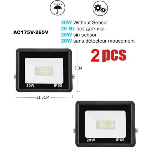 2 pcs 220V 10-100W LED FloodLight Spotlight Exterior Street wall reflector Led Light LED Motion Sensor Lamp Waterproof Security