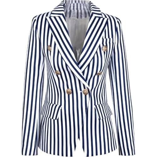 High Street Designer Elegant Women Slim Stiped Blazer Fit All-match Jackets Buttons Casual Blazer High Quality
