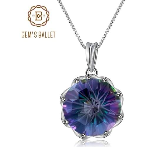 GEMS BALLET Classic 9.64Ct Natural Rainbow Mystic Quartz Gemstone Pendant Necklace For Women 925 Sterling Silver Fine Jewelry