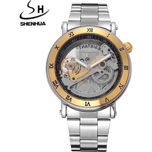 SHENHUA Men Watches Hollow Transparent Tourbillon Mechanical Watches Men Skeleton Automatic Self-Wind Watch Relogio Masculino
