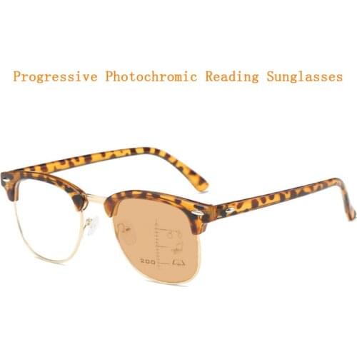 Progressive Photochromic Reading Sunglasses Women Men Look Near Far Presbyopia Glasses Retro Rivets Hyperopia Eyeglasses Oculos