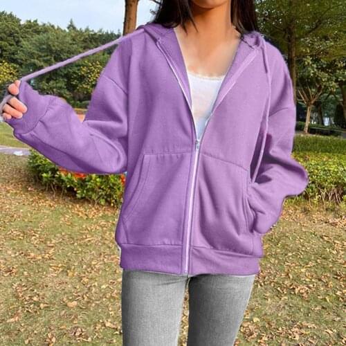 Women Hoodies Hooded Zipper Autumn Winter Thick Solid Color Drawtring Sweatshirt Coat for Daily Wear Hoodies Hooded Sweatshirt C