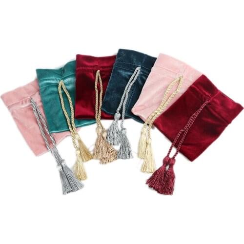 1 PC 14.5cmx11cm Velvet Drawstring Bags Rectangle Pink Red Tassel Pouches Wedding Party Favor Jewelry Packaging Bag DIY Craft
