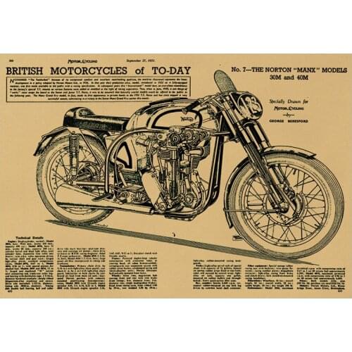 1pc Motorcycle Retro Kraft Paper Poster Sketch Home Decor Painting Wall Stick