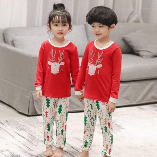 100% Cotton Christmas Pajamas Sets Girls Boys 2 Pieces Suit Pyjamas Kids T-shirt Pants Cartoon Sleepwears For 3 4 6 8 10 12Years