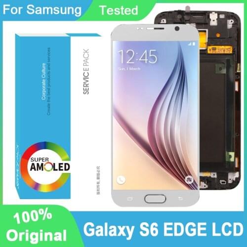 Blue/Gold/White Super AMOLED Display For SAMSUNG Galaxy S6 edge LCD With Frame G925 G925I G925F Touch Screen Repair Parts