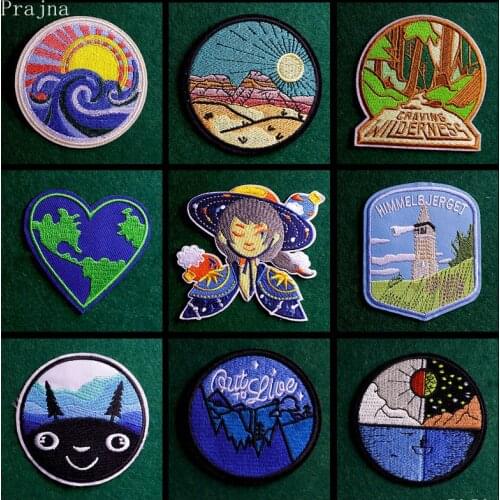 2Pcs Van Gogh Waves Applique Embroidered Patches For Clothing Stickers Outdoor Adventure Iron On Patches On Clothes Round Badges
