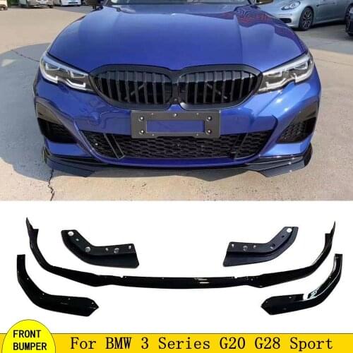 5pcs Glossy Black Front Bumper Lip Spoiler For BMW 3 Series G20 Front Lip Splitters Body Kit 2019 up Car Styling