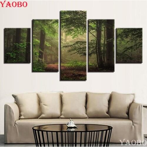 5pcs/set 5d diamond painting Green Forest Scenery diamond embroidery square/round full drill diamond mosaic home decoration