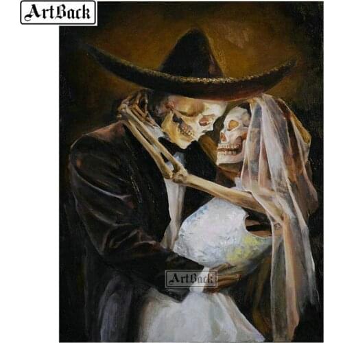 5d, full square, round, diamond painting skull couple, diamond mosaic, death love, canvas, embroidery art, resin, sticker