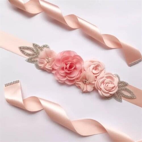 7 Colors Shining Diamonds Hand Made Satin Flower Crystal Beaded Wedding Sash Bridesmaid Dress Belt Wedding Party Sashes