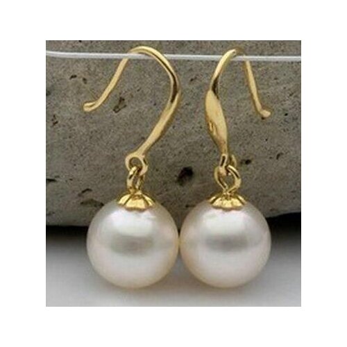 Free shipping >>>>noble jewelry 14K SOLID GOLD PERFECT AAA 10-11MM NATURAL Freshwater WHITE PEARL EARRINGS