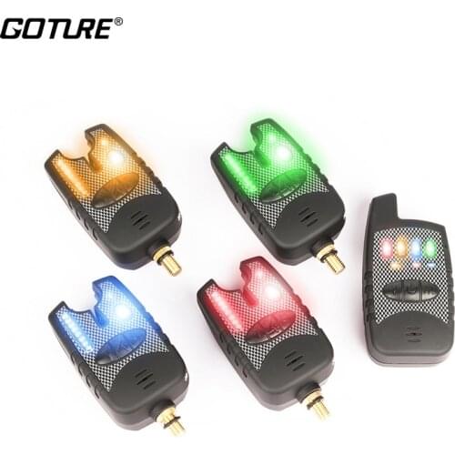 Goture Fishing Bite Alarm 8 LED Wireless Receiver Carp Fishing Electronic Fish Strike Rod Tip Light Indicator Bell 1+4 Set