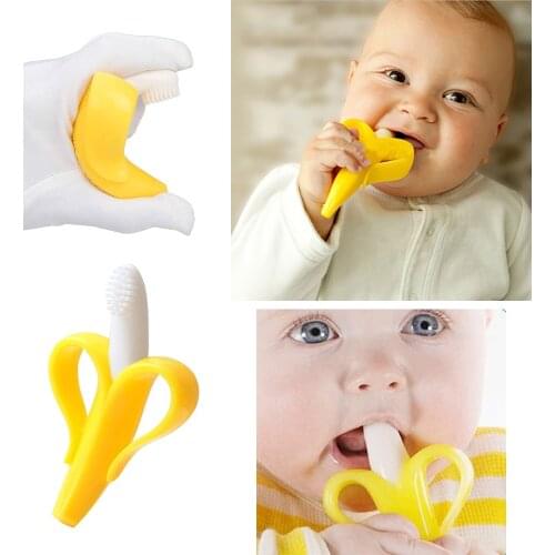 Baby Silicone Training Toothbrush BPA Free Banana Shape Safe Toddle Teether Chew Toys Teething Ring For Infant Baby Chewing Toy